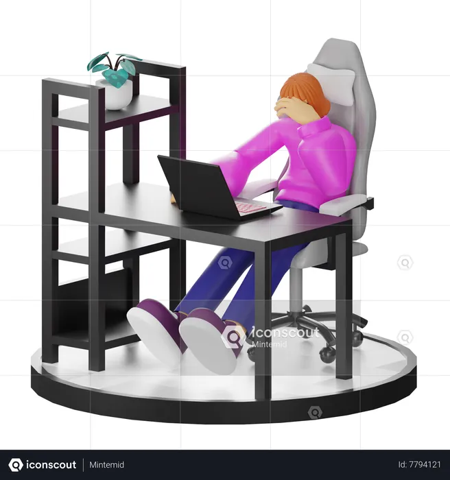 Woman Worker Dizziness At Work  3D Illustration