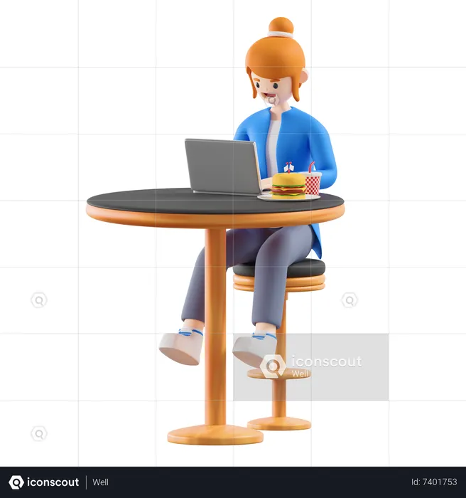 Woman working at cafe  3D Illustration