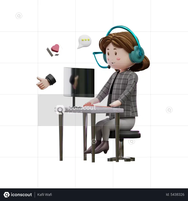 Woman working at call center  3D Icon