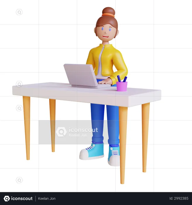 Woman Working at Desk  3D Illustration