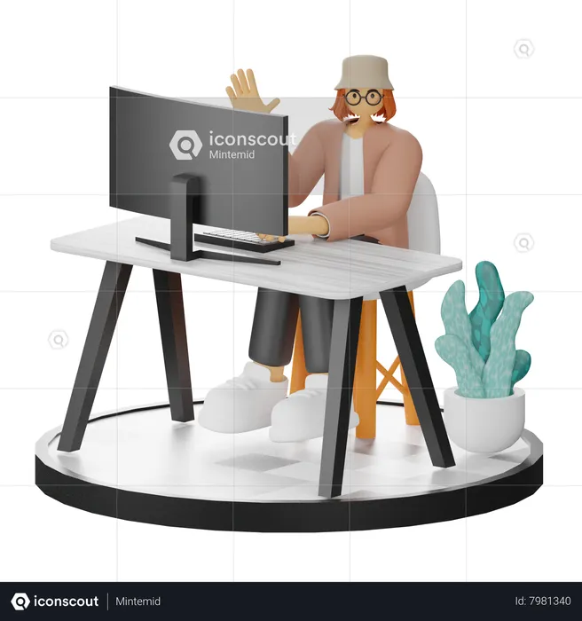 Woman Working On Desk  3D Illustration