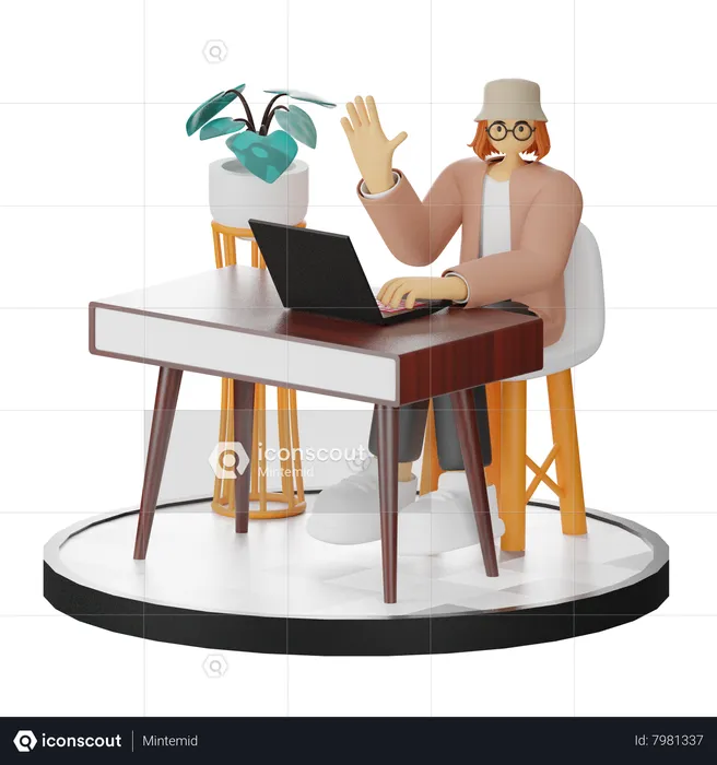 Woman Working On Desk  3D Illustration