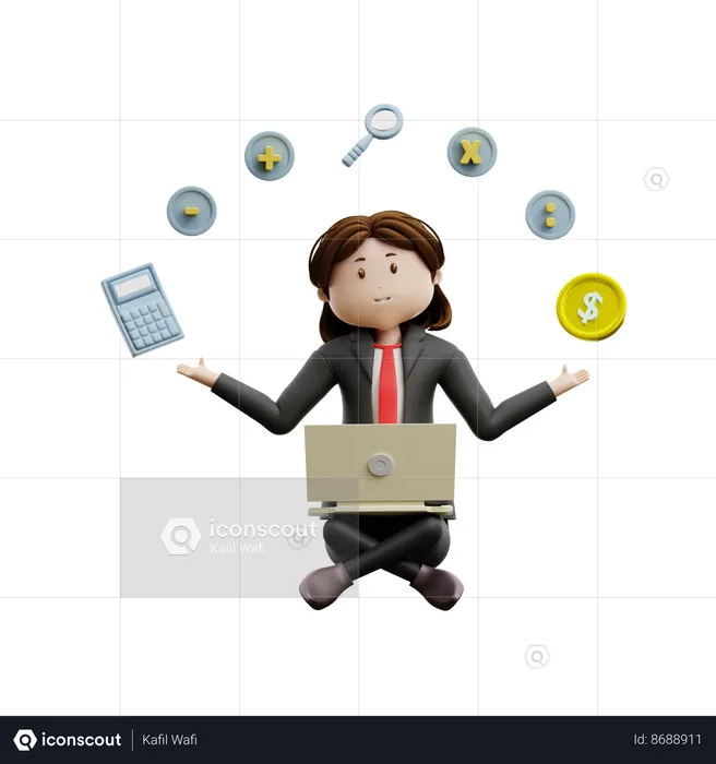 Woman Working On Financial Calculation  3D Illustration