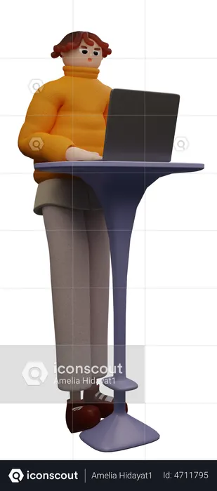 Woman working on laptop  3D Icon