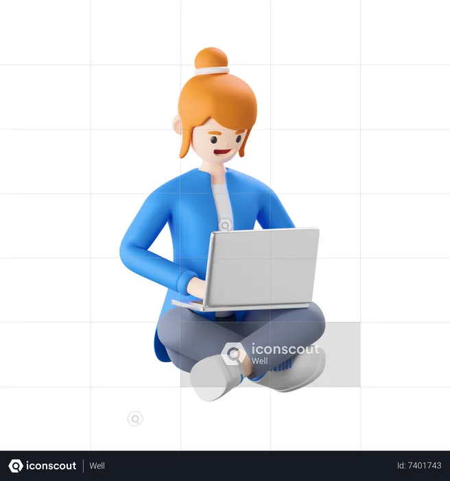 Woman working on laptop  3D Illustration