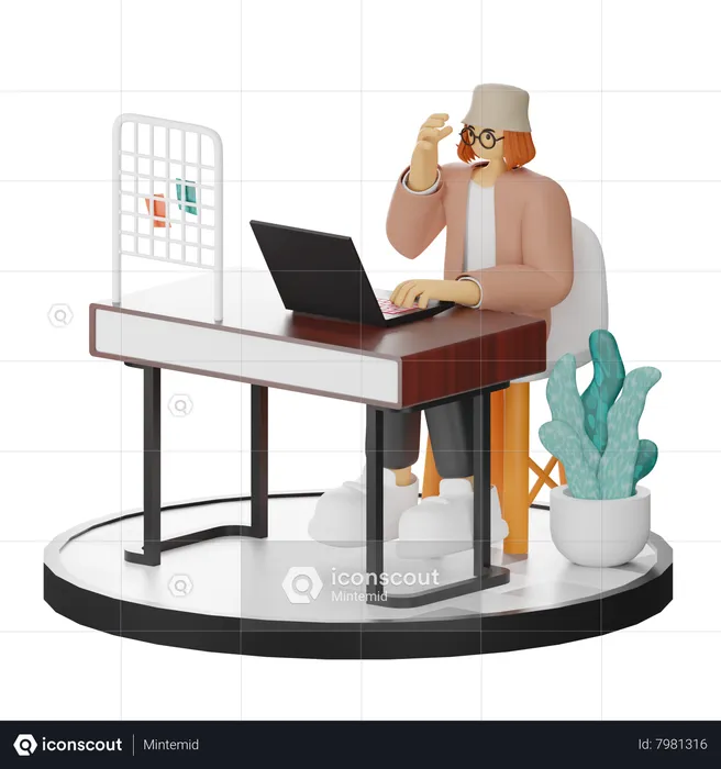 Woman Working On Laptop  3D Illustration