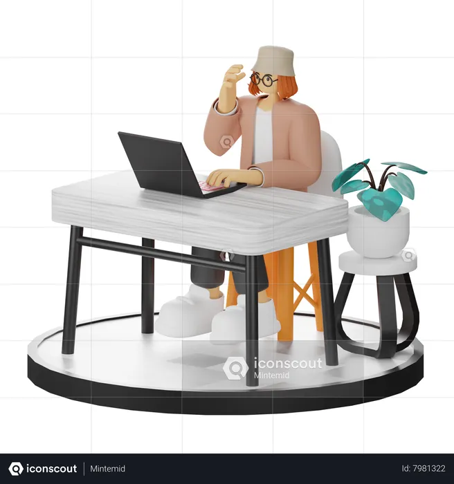 Woman Working On Laptop  3D Illustration