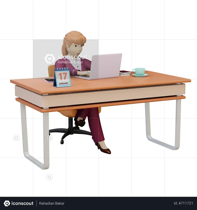 Woman Working On Laptop  3D Illustration