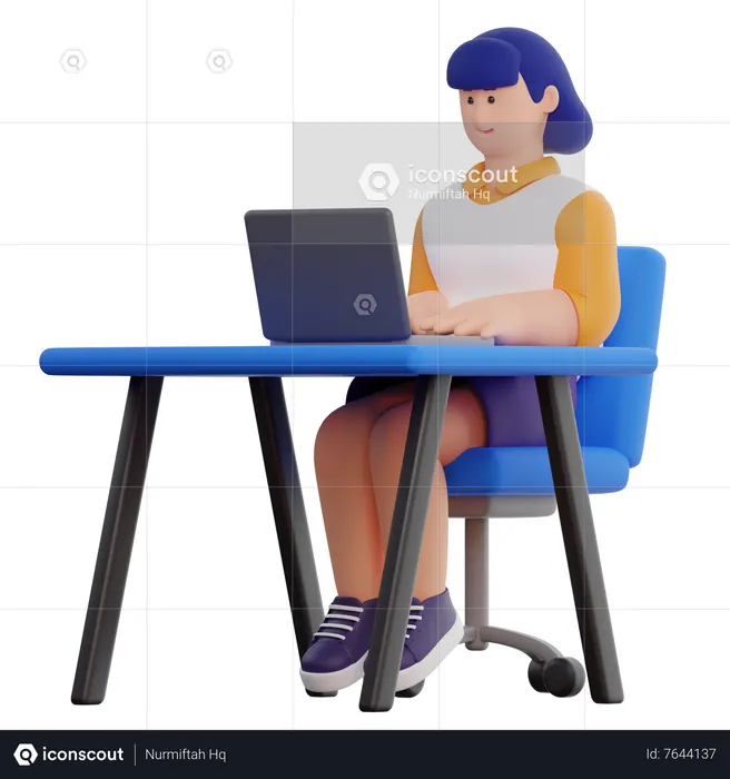 Woman Working On Laptop  3D Icon