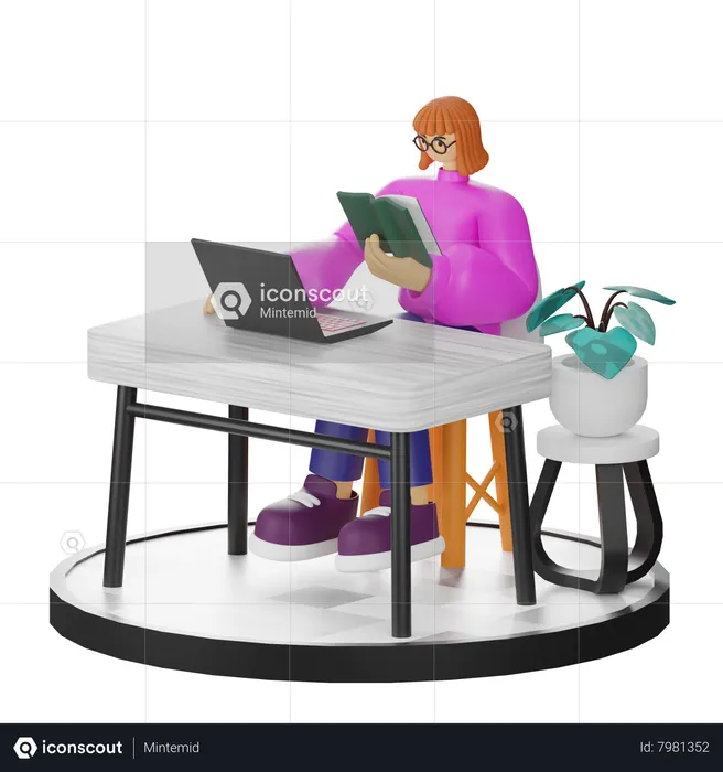 Woman Working On Laptop  3D Illustration