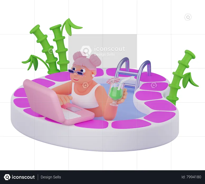 Woman Working While On Vacation  3D Illustration