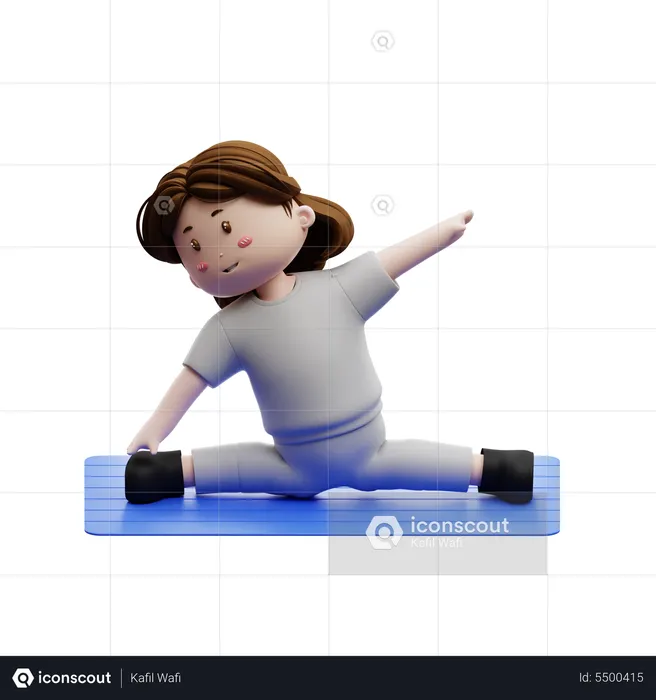 Woman Workout Body Stretching In Mattress  3D Illustration
