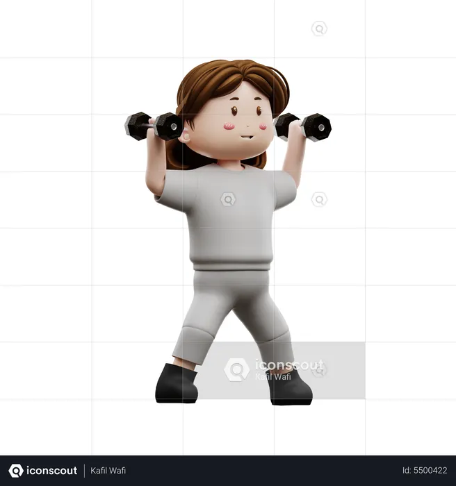 Woman Workout Exercises With Dumbbells  3D Illustration