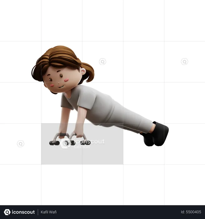 Woman Workout Push Ups  3D Illustration