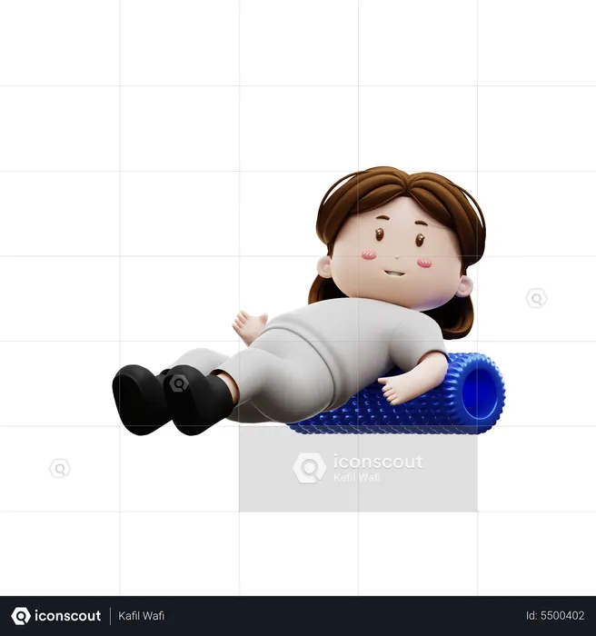 Woman Workout Stretch With Foam Roller  3D Illustration