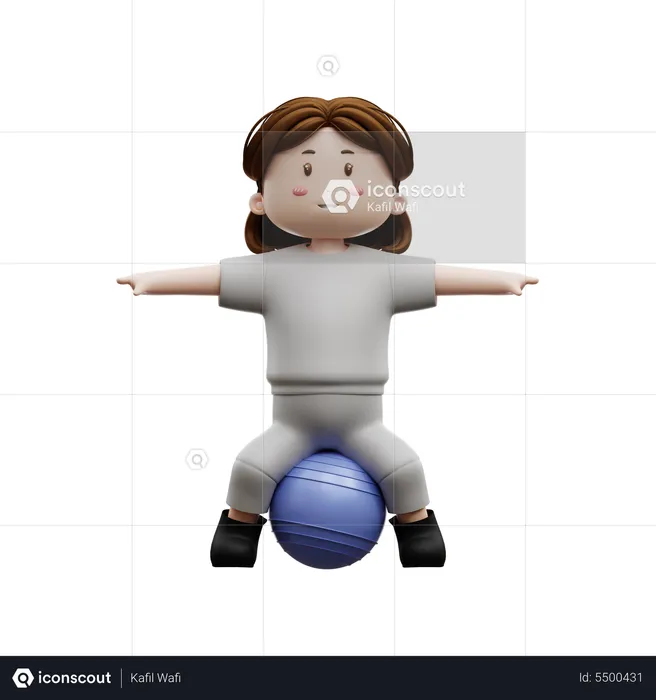 Woman Workout With Yoga Ball  3D Illustration