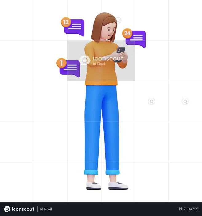 Women Are Getting Lots Of Incoming Message Notifications  3D Illustration