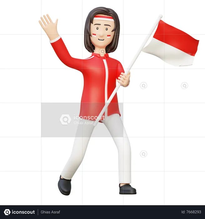 Women holding flag of indonesia  3D Illustration