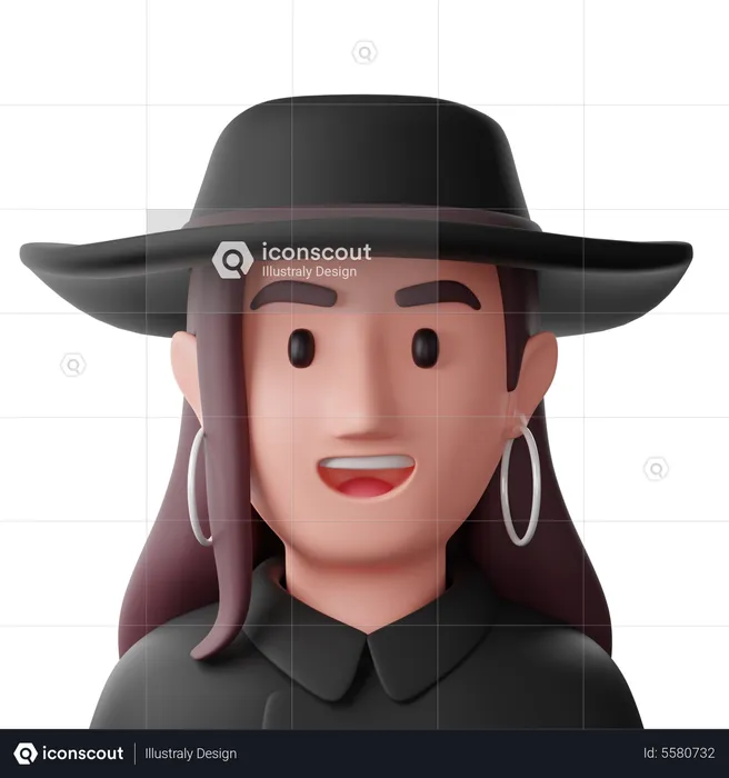 Womens Model Wide Hat  3D Icon