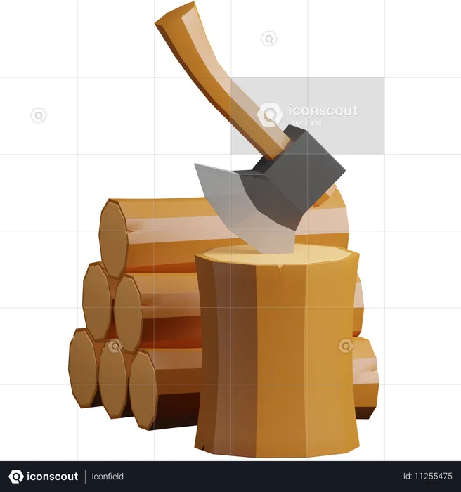 Wood & Axe  3D Icon