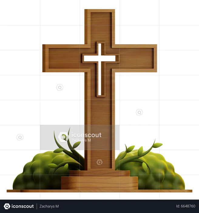 WOOD CROSS WITH GRASS  3D Icon