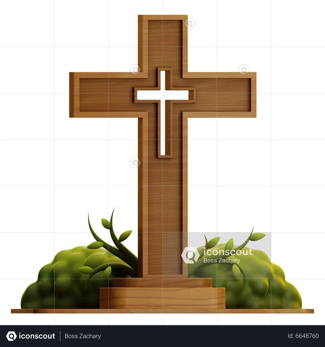 Wood Cross With Grass  3D Icon