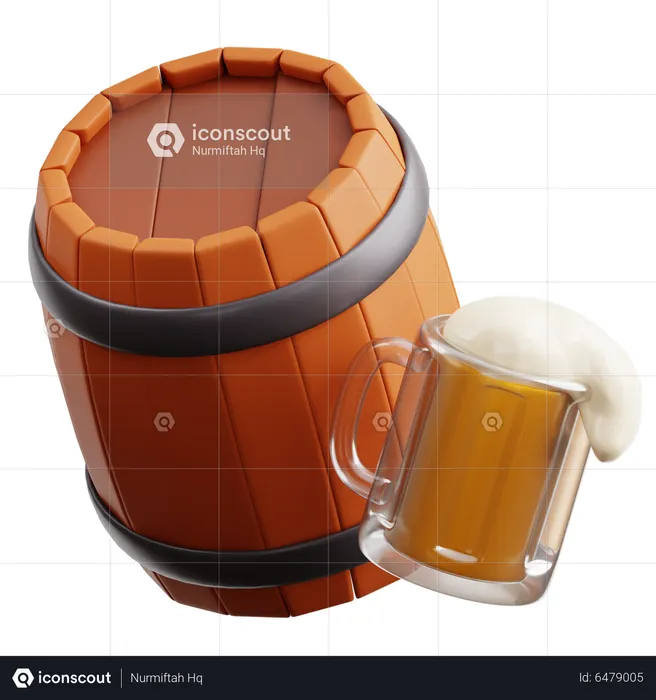 Wooden Barrel With Beer Glass  3D Icon