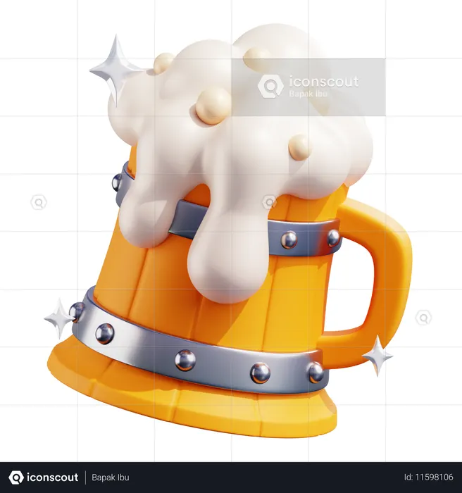 Wooden Beer Mug With Stars  3D Icon
