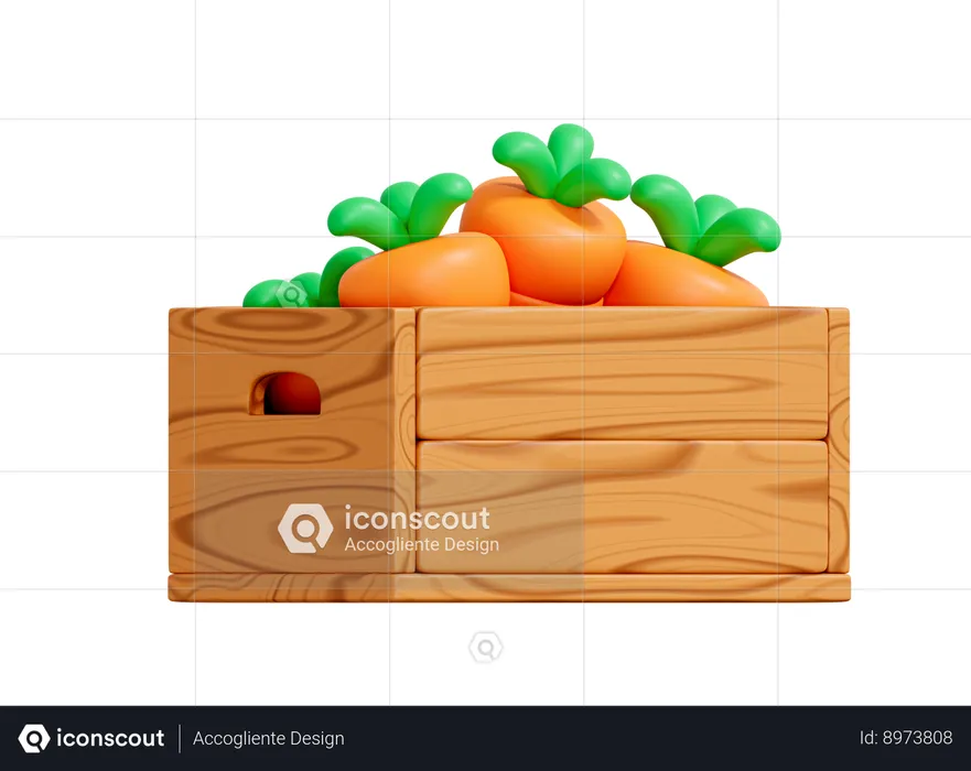 Wooden box with carrots  3D Icon