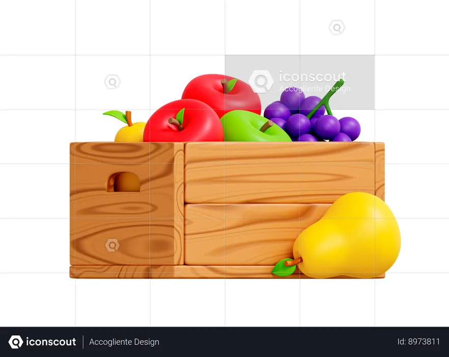 Wooden box with fruits  3D Icon