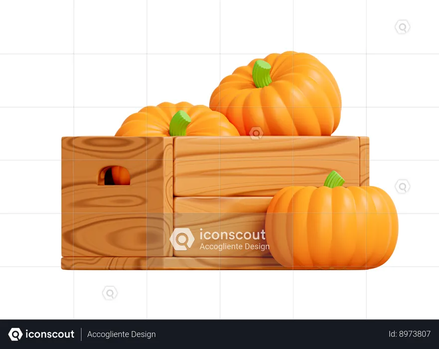 Wooden box with pumpkins  3D Icon