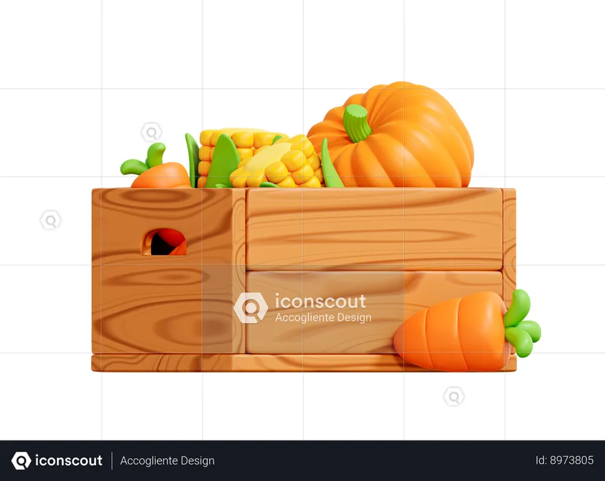Wooden box with vegetables  3D Icon