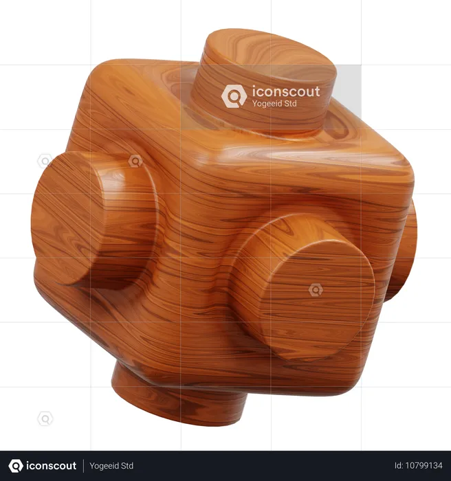 Wooden Cube With Rounded Edges And Cylindrical Protrusions  3D Icon