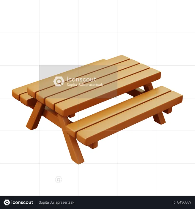 Wooden Long Table  3D Icon