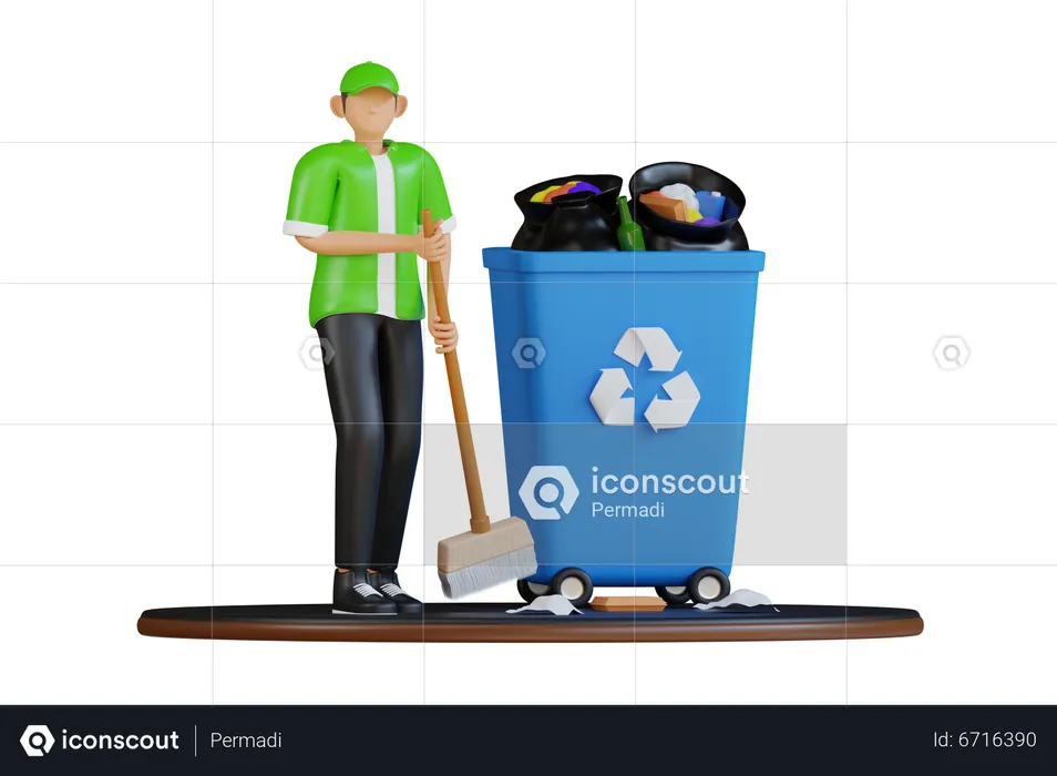 Worker collecting garbage  3D Illustration