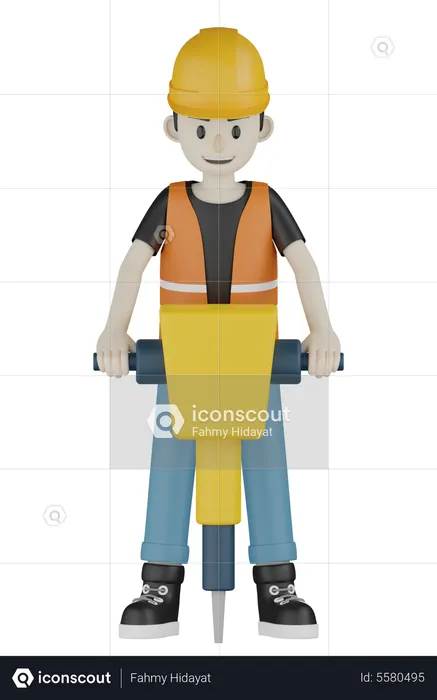 Worker Drilling  3D Illustration