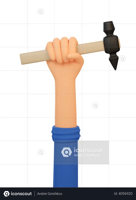 Worker Hand Holds Hammer  3D Illustration
