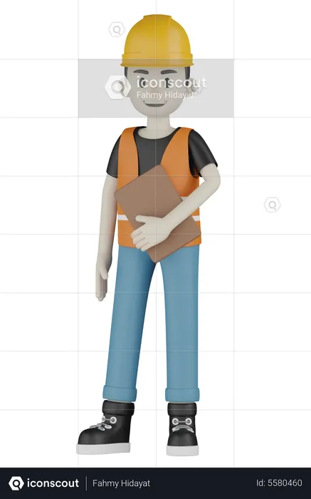 Worker Holding File  3D Illustration