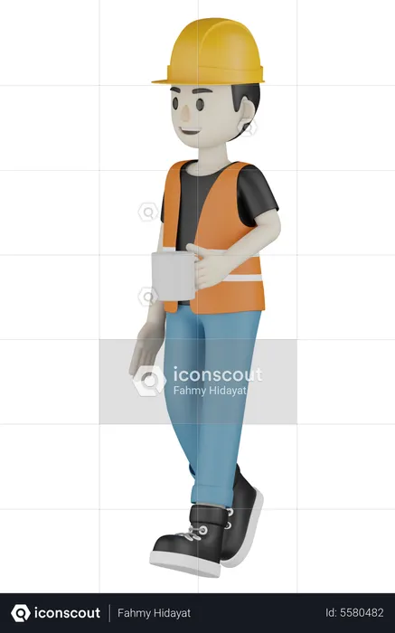 Worker Holding Mug  3D Illustration