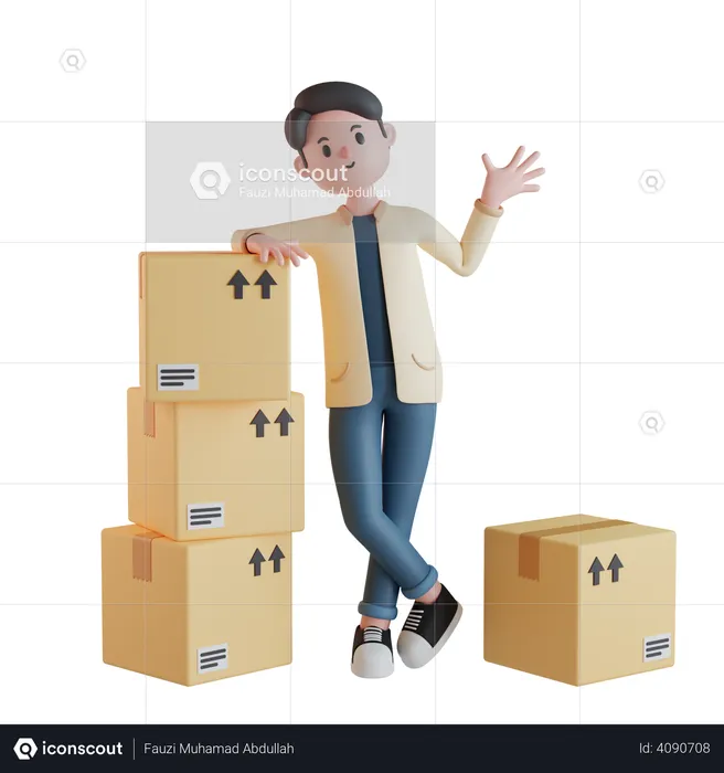 Worker making parcel for delivery  3D Illustration