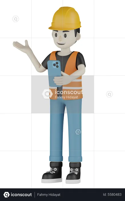 Worker Talking On Mobile  3D Illustration