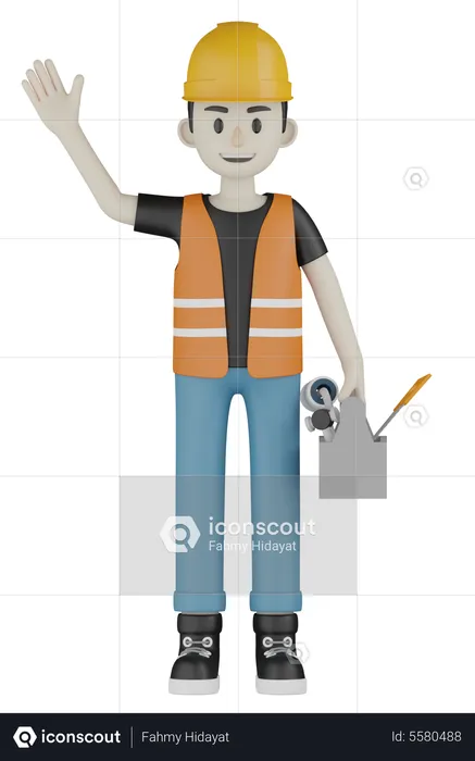 Worker Waving Hand  3D Illustration