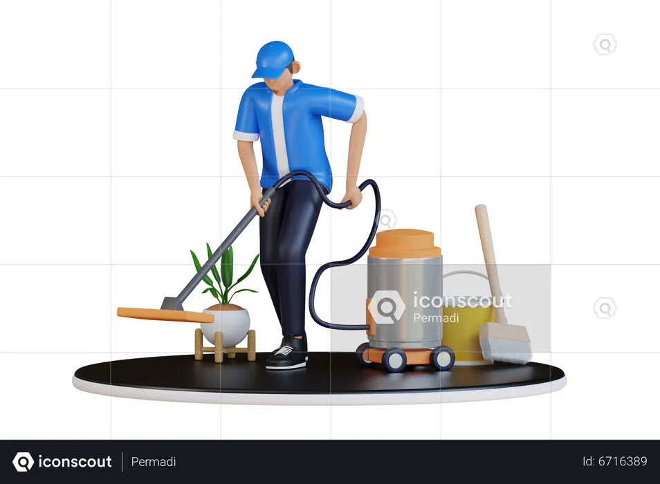 Worker with vacuum cleaner  3D Illustration