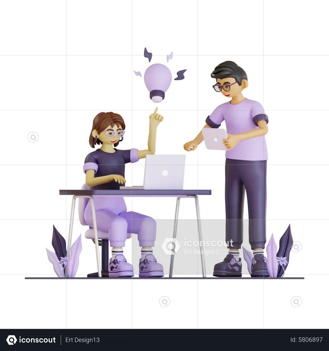 Working Couple Found An Ideas  3D Illustration