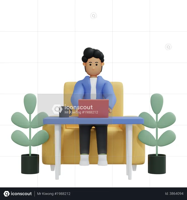 Working employee at home  3D Illustration