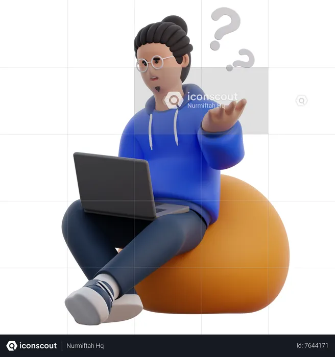 Working Man Confused About Laptop  3D Icon