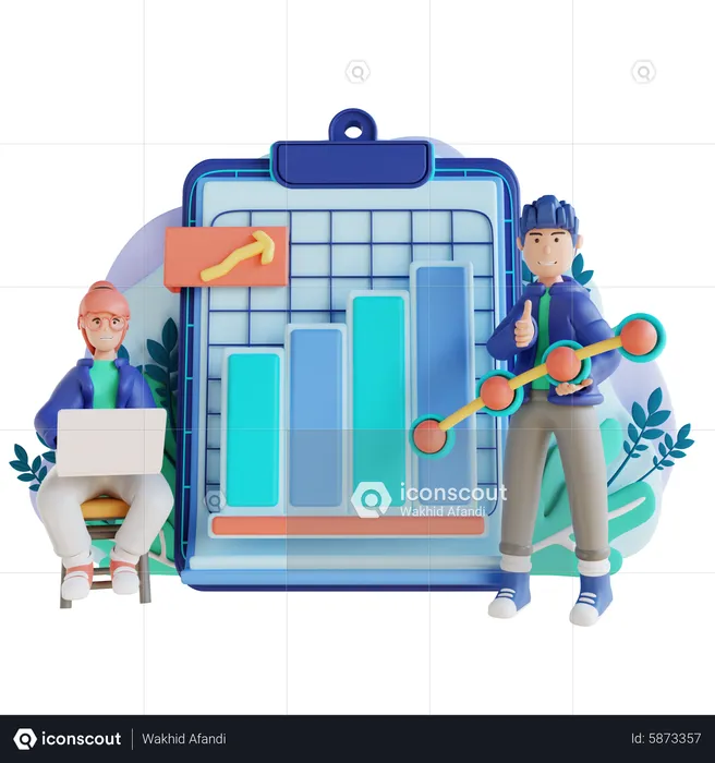Working woman and young man making business report  3D Illustration