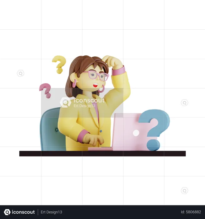 Working woman confused at office  3D Illustration