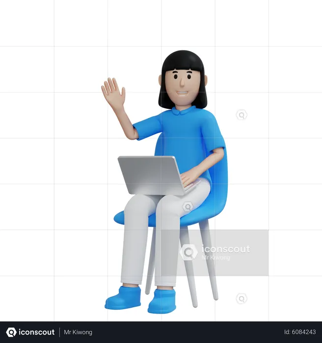 Working woman say hello  3D Illustration