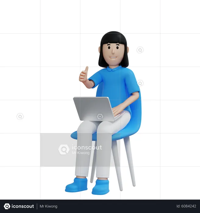 Working woman showing thumb up  3D Illustration